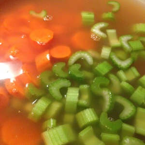 Simmering stock with vegetables